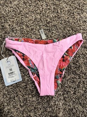 Maaji Reversible Pink Bikini Bottom with Tropical Print